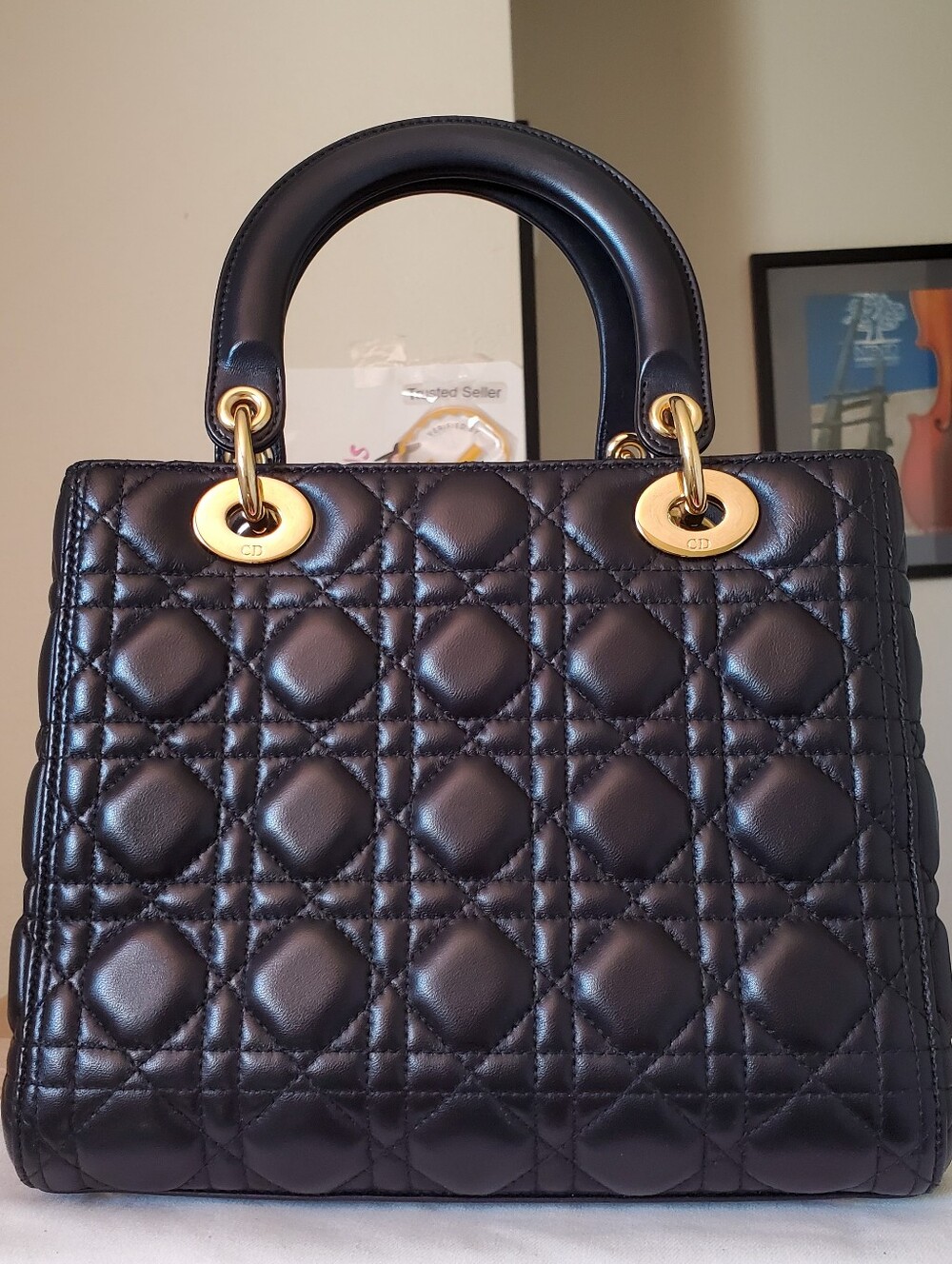 Lady DIOR black Lambskin Gold Hw Medium Bag - Picture 9 of 10